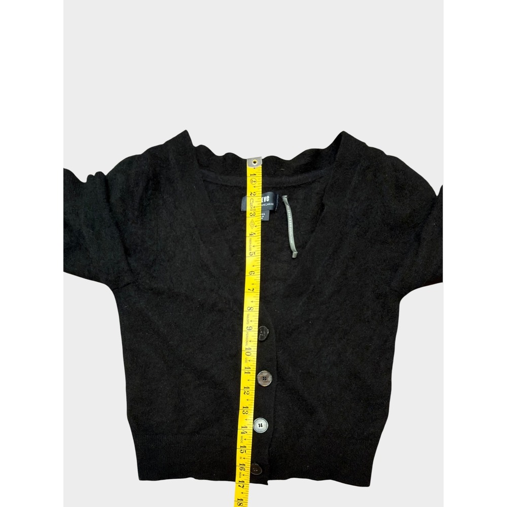 Maeve Anthropologie Black 100% Cashmere Short Sleeve Scallop Cardigan Small - Picture 3 of 6